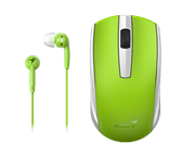 Genius MH-8100 Wireless Mouse and Wired Earphone Combo - USB Pico receiver - Green, Retail Box , 1 year Limited warranty